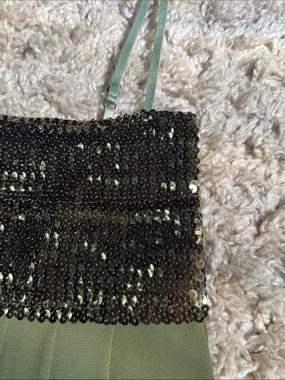 Y2K Costa Blanca Olive Sequin Empire Waist Party Mini Dress/Top - Size XS - Picture 4 of 16